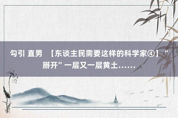 勾引 直男  【东谈主民需要这样的科学家④】“掰开”一层又一层黄土……