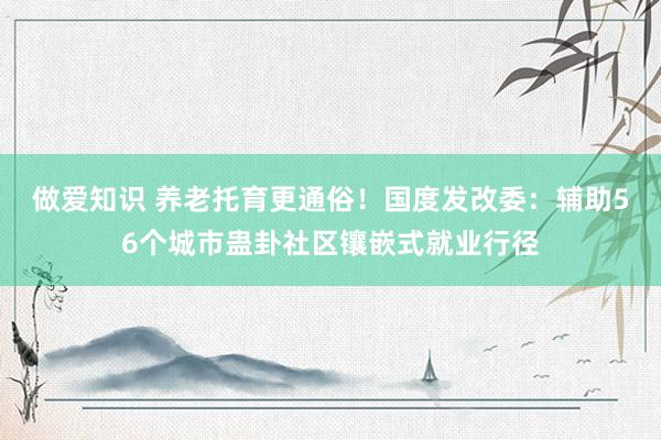 做爱知识 养老托育更通俗！国度发改委：辅助56个城市蛊卦社区镶嵌式就业行径