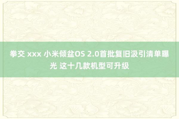 拳交 xxx 小米倾盆OS 2.0首批复旧汲引清单曝光 这十几款机型可升级