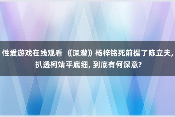 性爱游戏在线观看 《深潜》杨梓铭死前提了陈立夫， 扒透柯靖平底细， 到底有何深意?