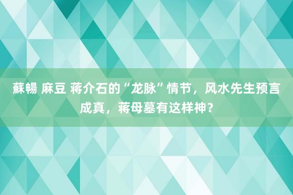 蘇暢 麻豆 蒋介石的“龙脉”情节，风水先生预言成真，蒋母墓有这样神？