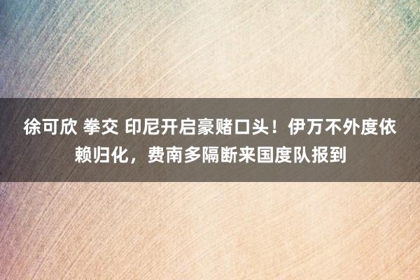 徐可欣 拳交 印尼开启豪赌口头！伊万不外度依赖归化，费南多隔断来国度队报到